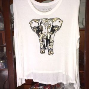 Boho graphic long sleeve elephant stretch tee Lg